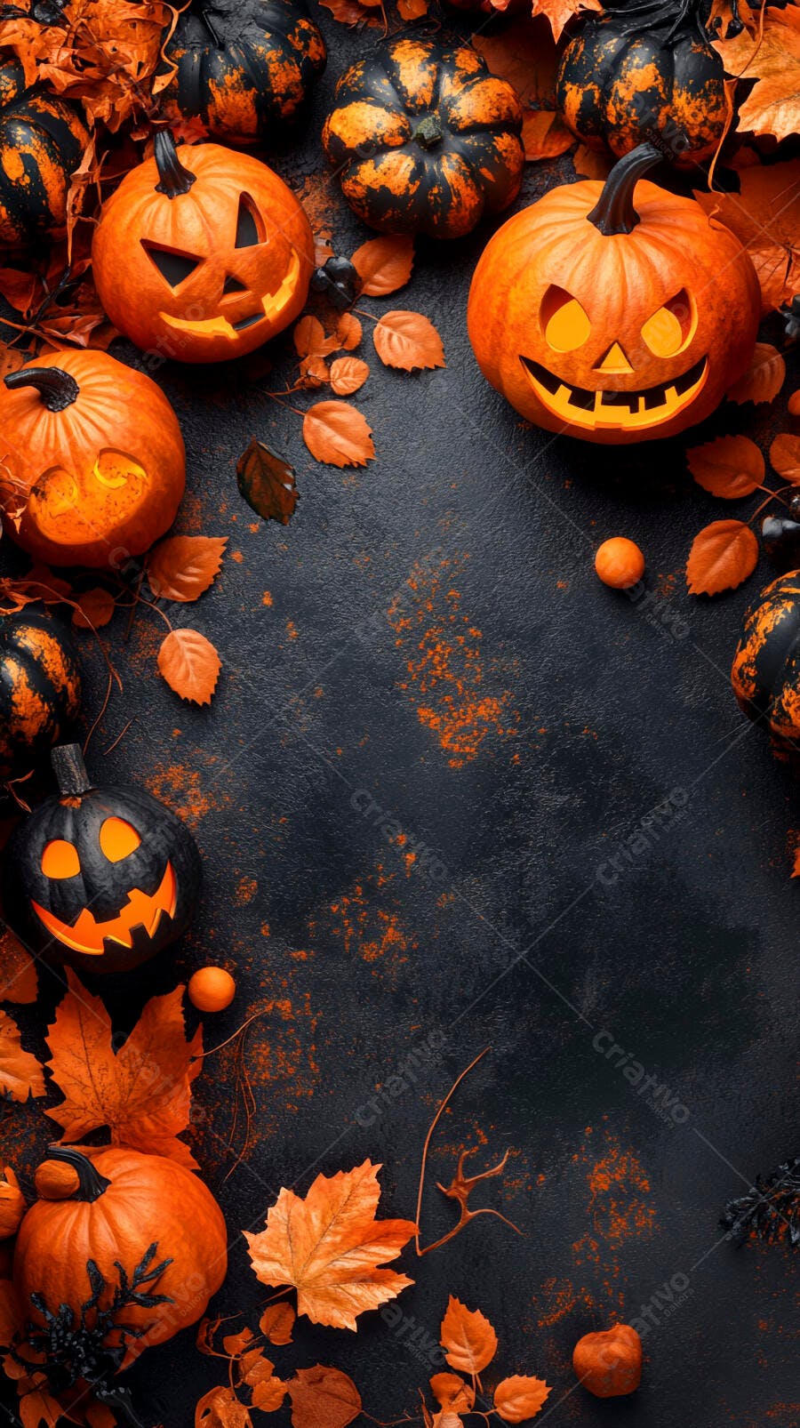 Foto Halloween Abóboras Jack-o'-lantern Folhas Outono Fundo Escuro