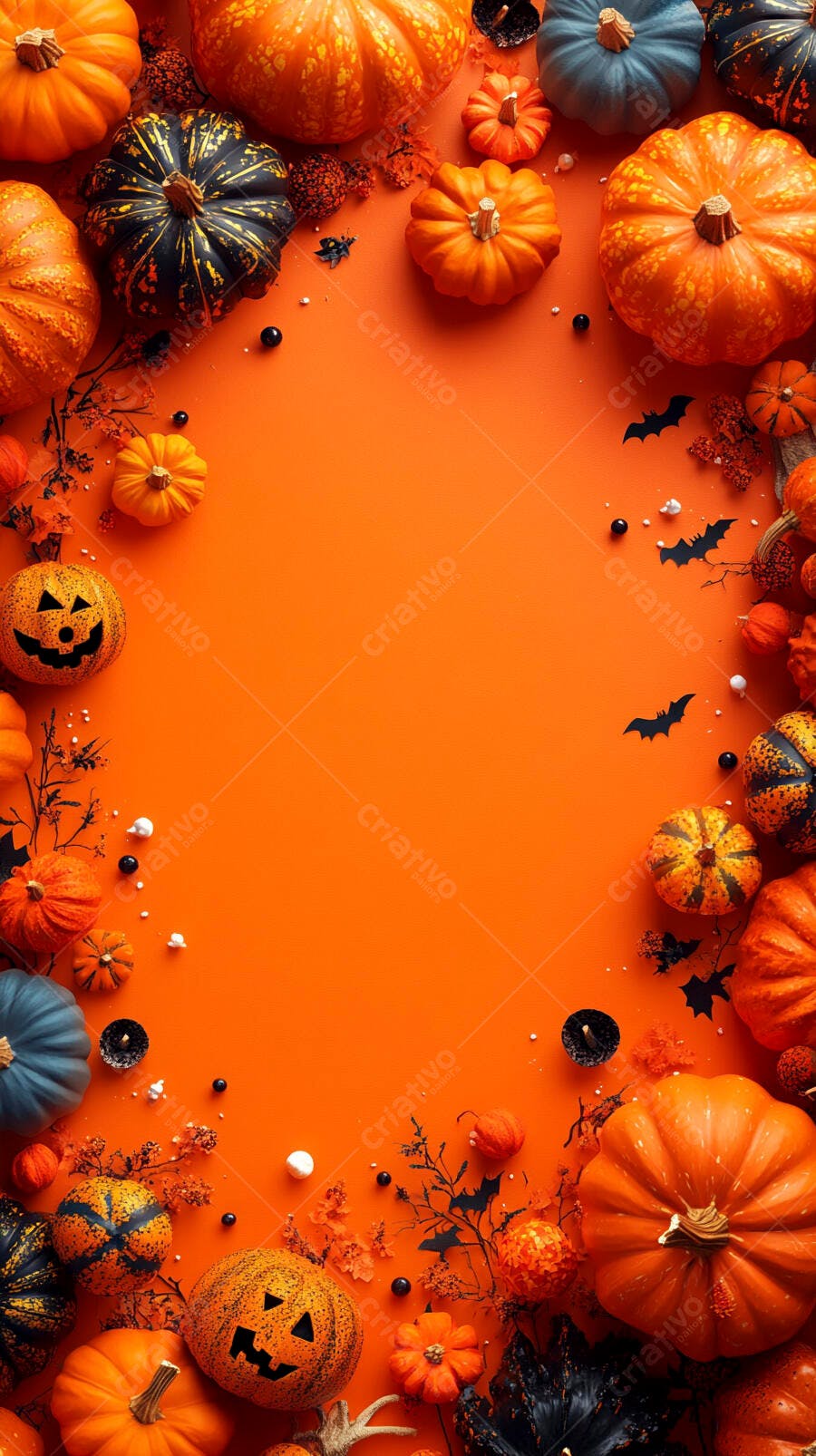 Foto Abóboras Halloween Fundo Laranja Decoração Outubro