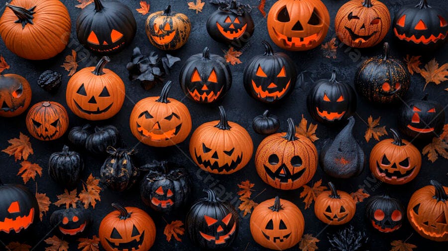 Foto Abóboras Halloween Jack-o'-lantern Fundo Escuro Outubro