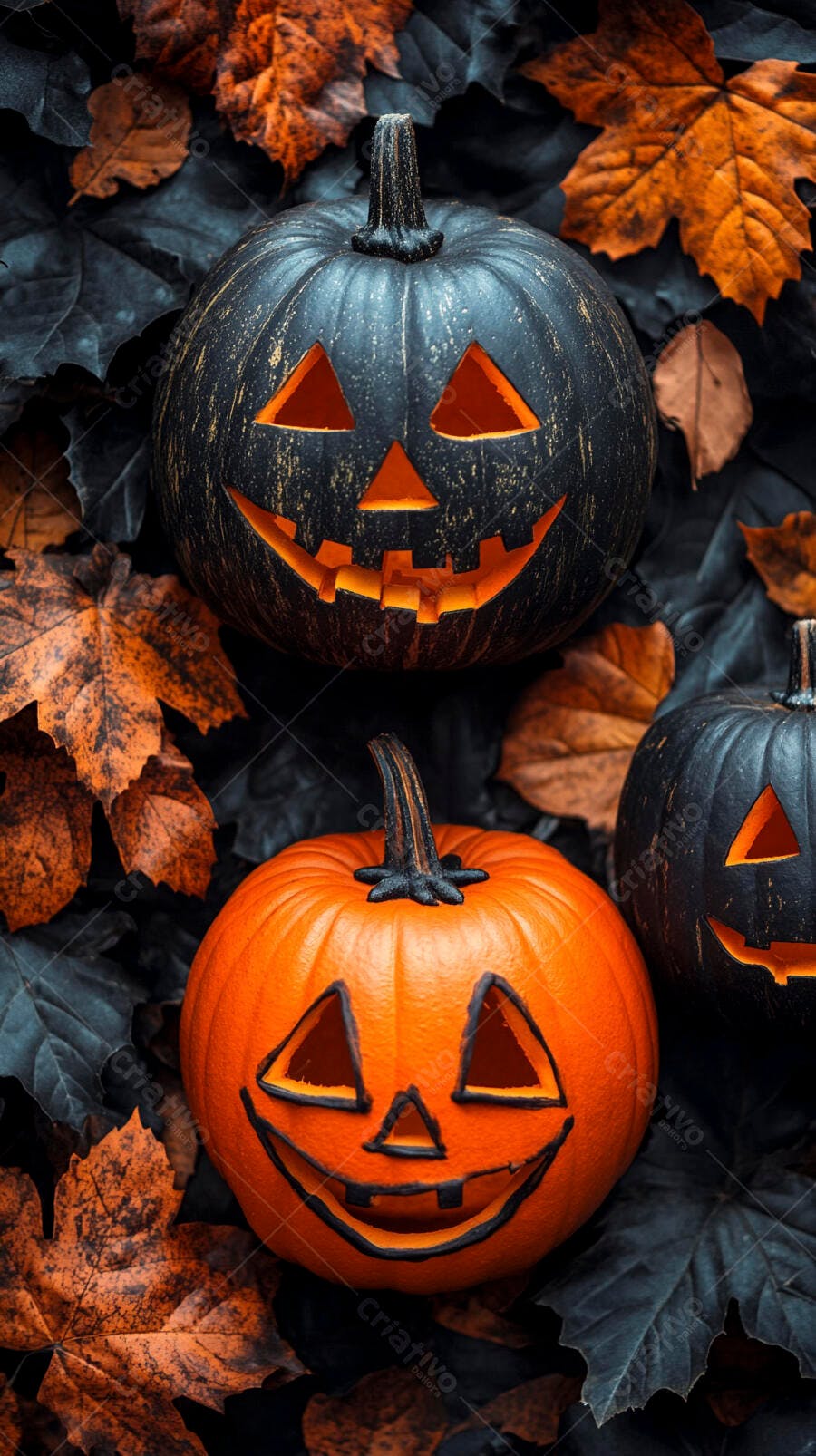 Foto Abóboras de Halloween Jack-o'-lantern Folhas Outono