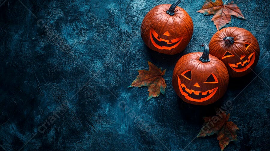 Foto Abóboras Halloween Jack-o'-lantern Fundo Escuro