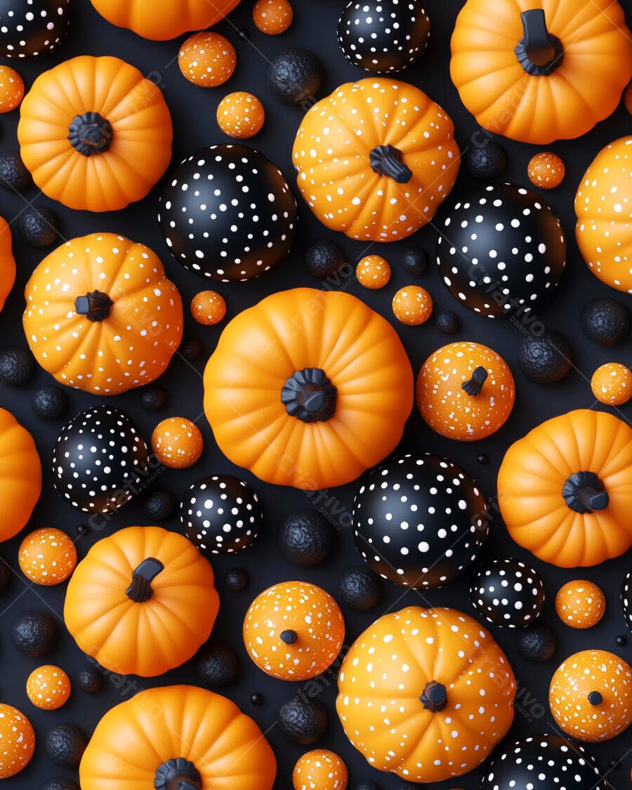 Foto Abóboras Halloween Laranjas e Pretas Bolinhas Brancas