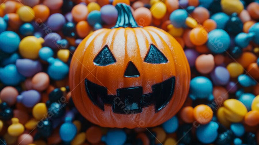 Foto Abóbora Halloween Jack-o'-lantern Doces Coloridos