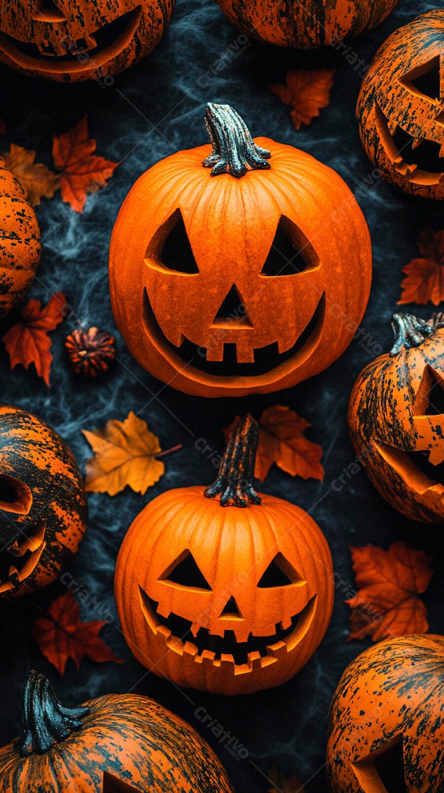 Foto Abóboras Halloween Jack-o'-lantern Folhas Outubro