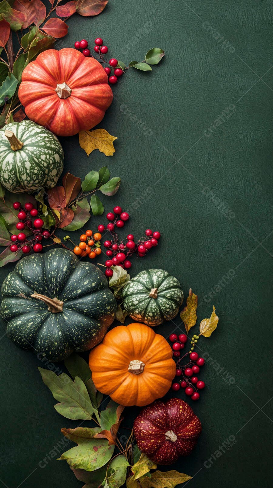 Foto Abóboras Outono Folhas Bagas Fundo Escuro Flat Lay