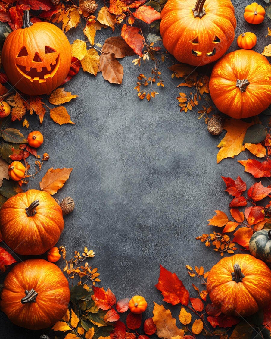 Foto Abóboras Halloween Folhas Outono Fundo Escuro Outubro