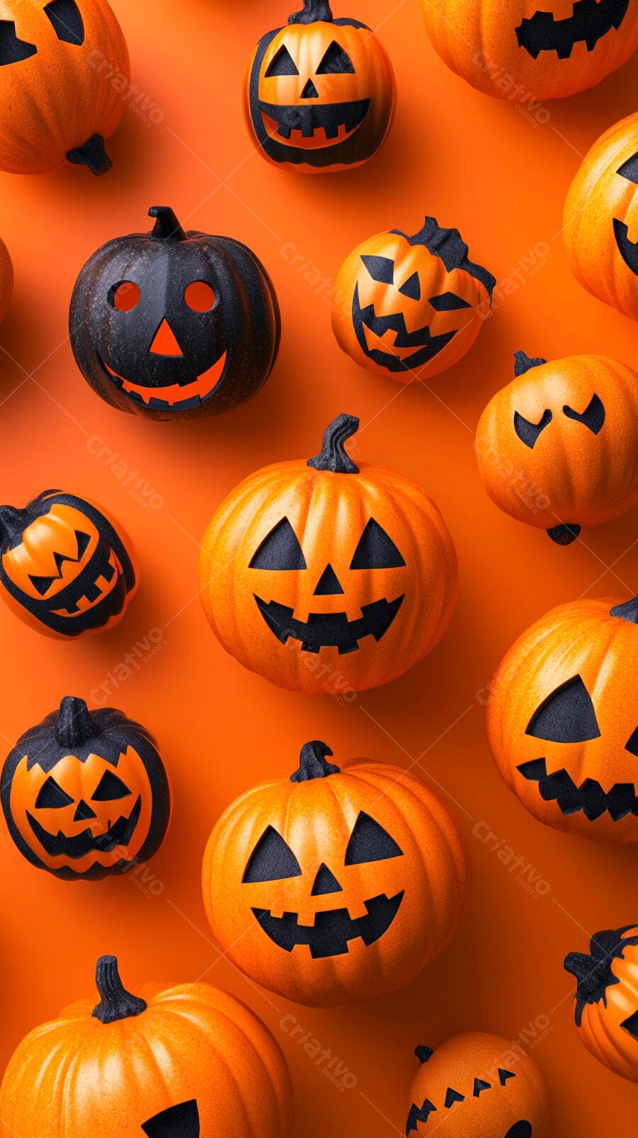Foto Abóboras Halloween Jack-o'-lantern Fundo Laranja Outubro