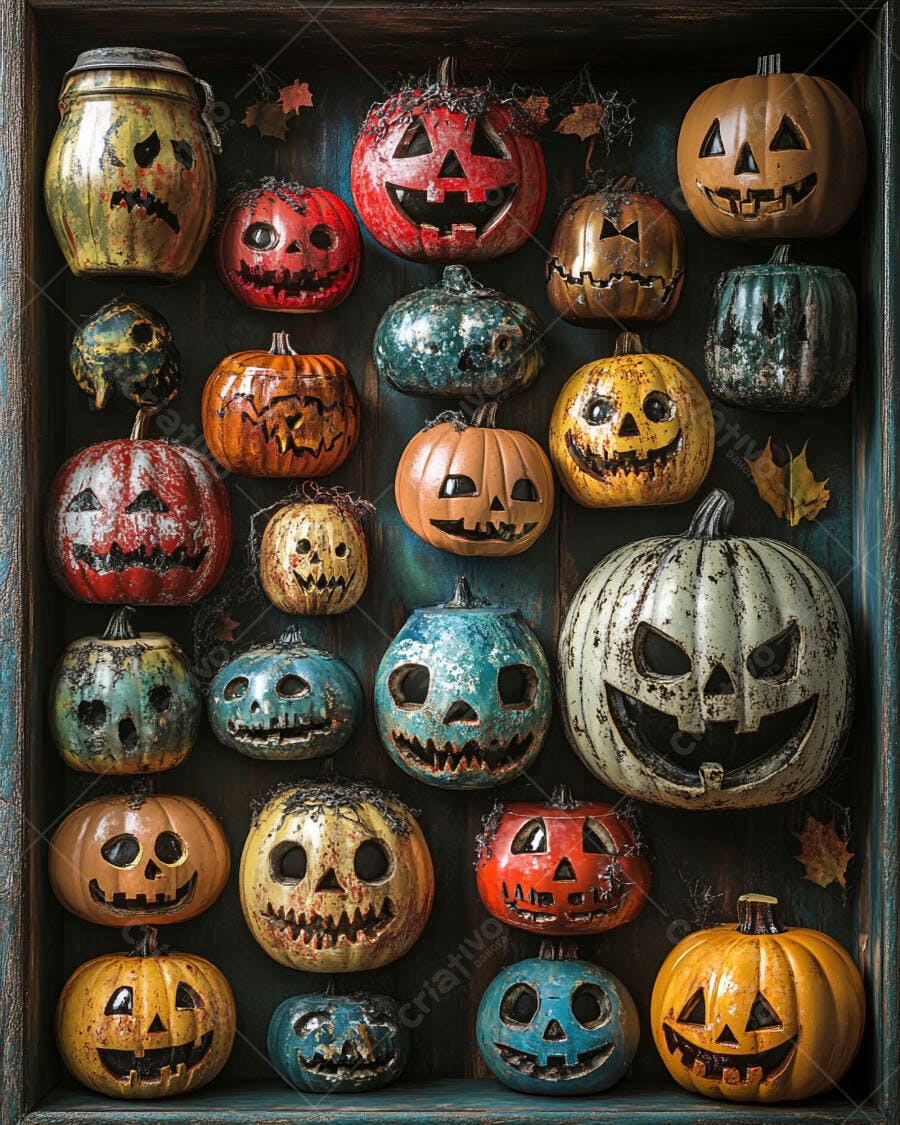 Foto Abóboras Halloween Diversas Cores e Tamanhos