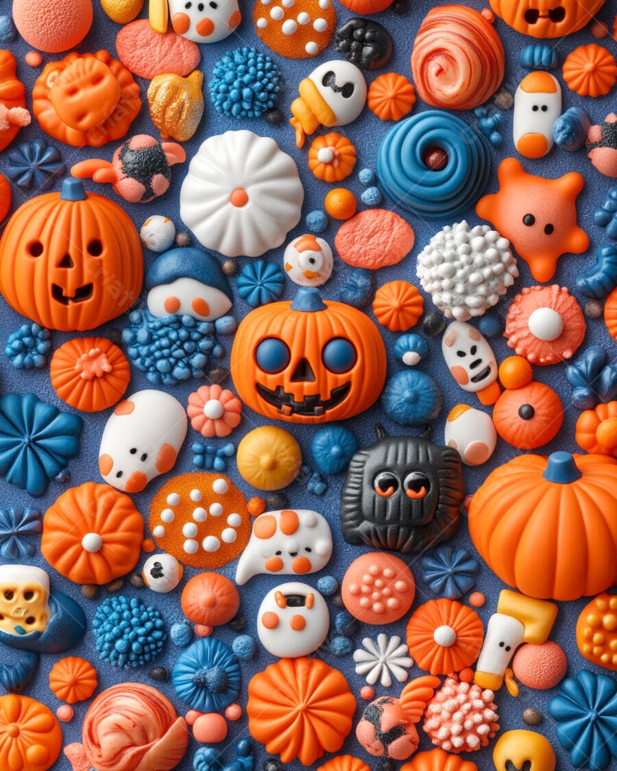 Foto Doces Halloween Abóboras Fantasmas Azuis Laranjas