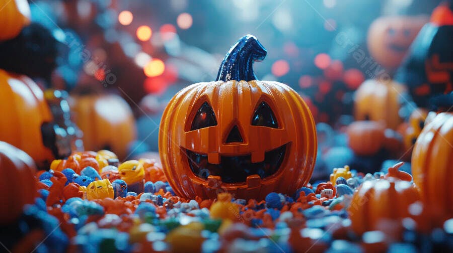Foto Abóbora Halloween Jack-o'-lantern Decoração Luzes Fundo Desfocado