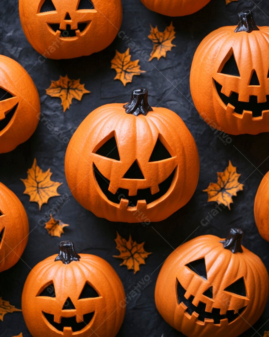 Foto Abóboras Halloween Jack-o'-lantern Folhas Outubro