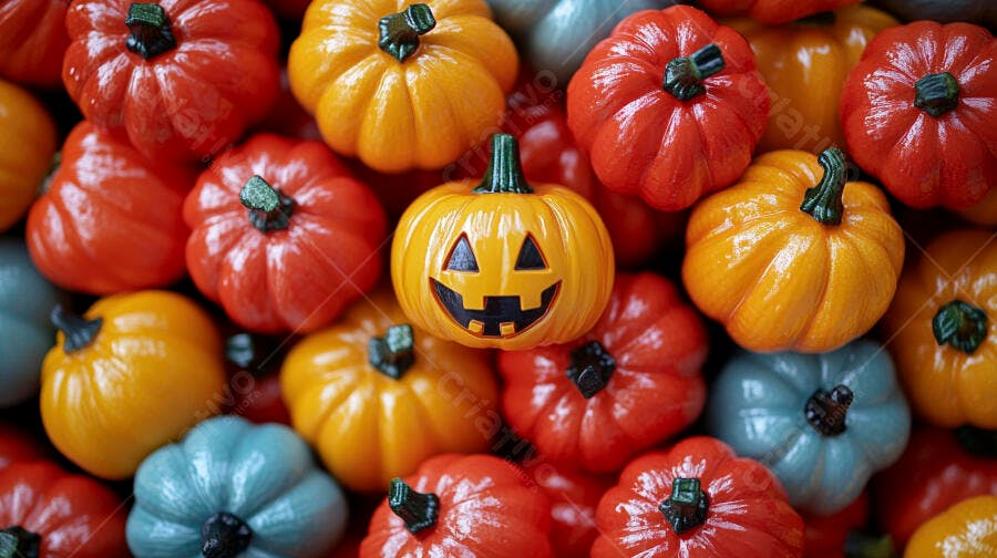 Foto Mini Abóboras Halloween Decorativas Coloridas Fundo