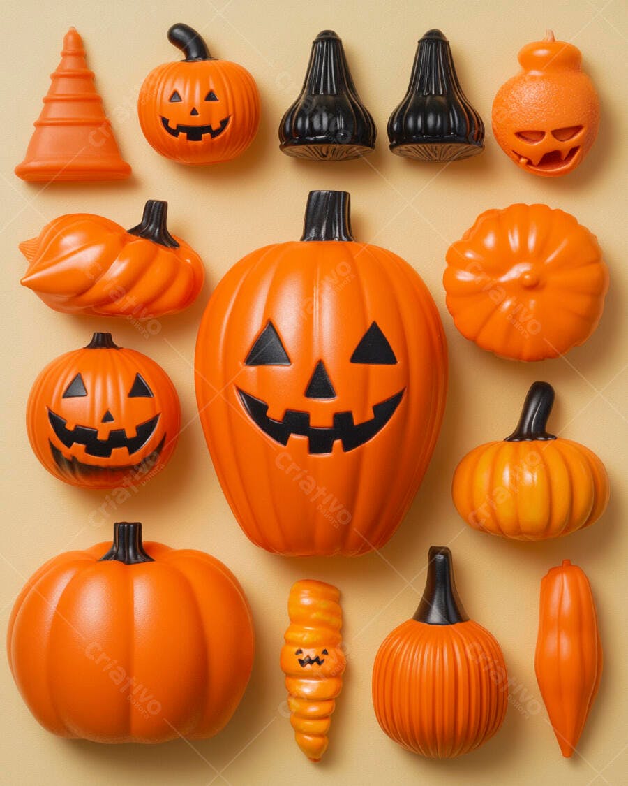 Foto Abóboras de Halloween Decoração Fundo Liso Laranja