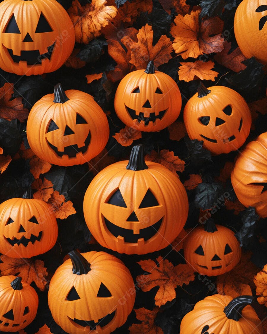 Foto Abóboras de Halloween Jack-o'-lantern Folhas Outono