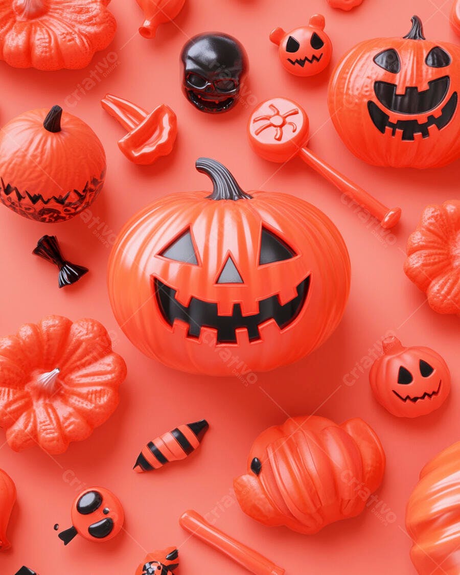 Foto Halloween Abóboras Jack-o'-lantern Decoração Laranja