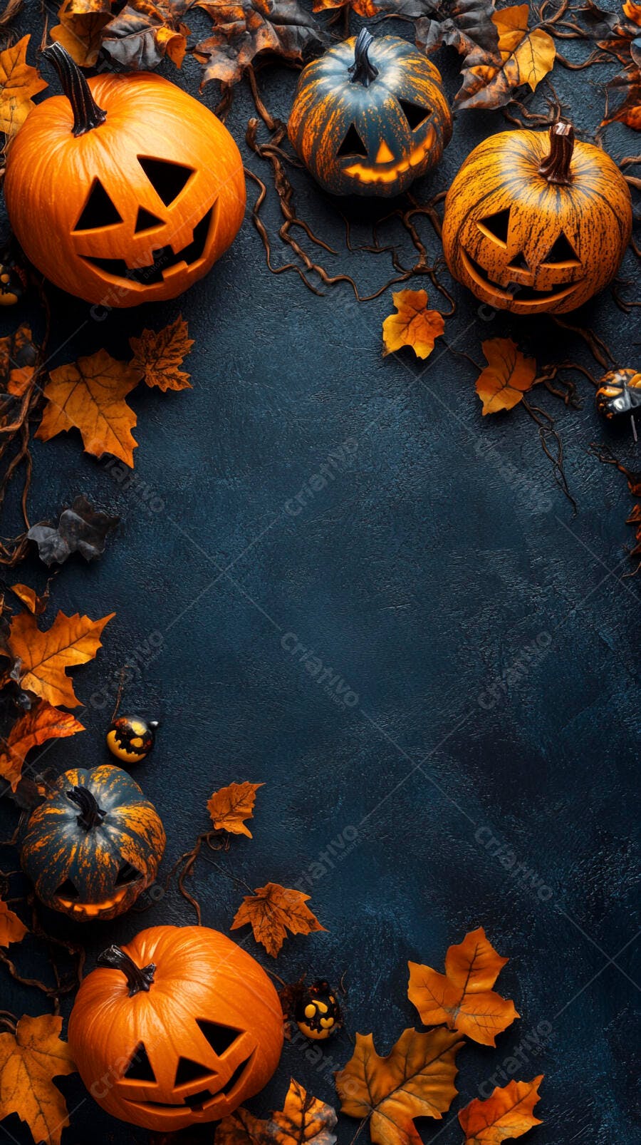 Foto Abóboras Halloween Entalhadas Folhas Outono Fundo Escuro