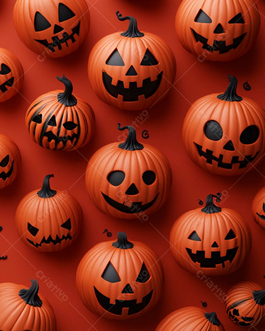 Foto Abóboras de Halloween Jack-o'-lantern Fundo Vermelho