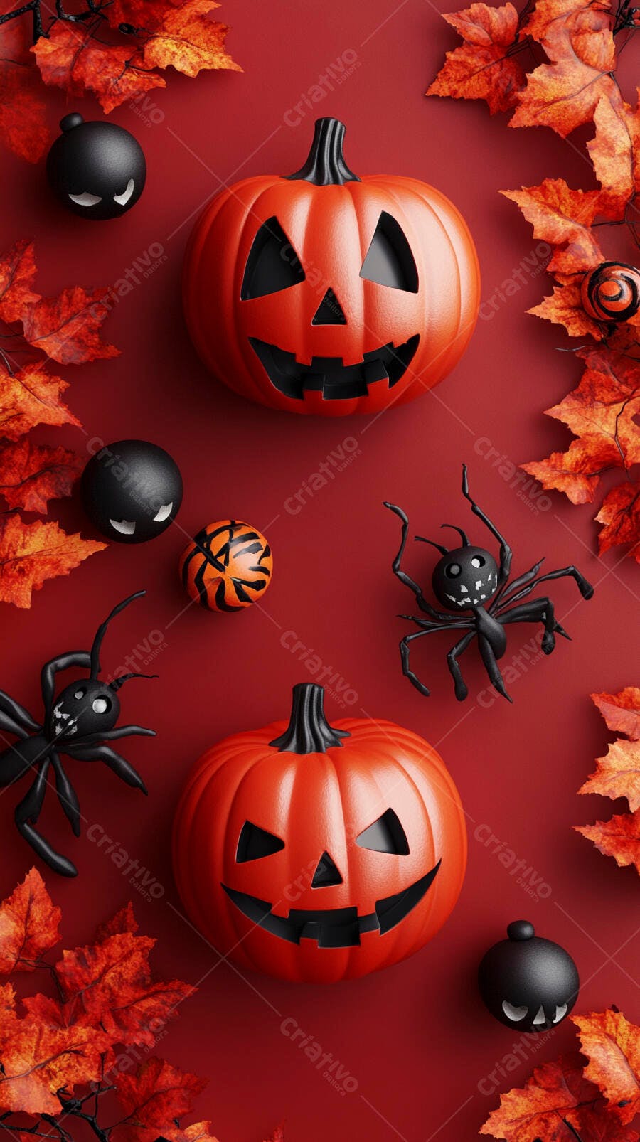 Foto Halloween Abóboras Jack-o'-lantern Aranha Fundo Vermelho