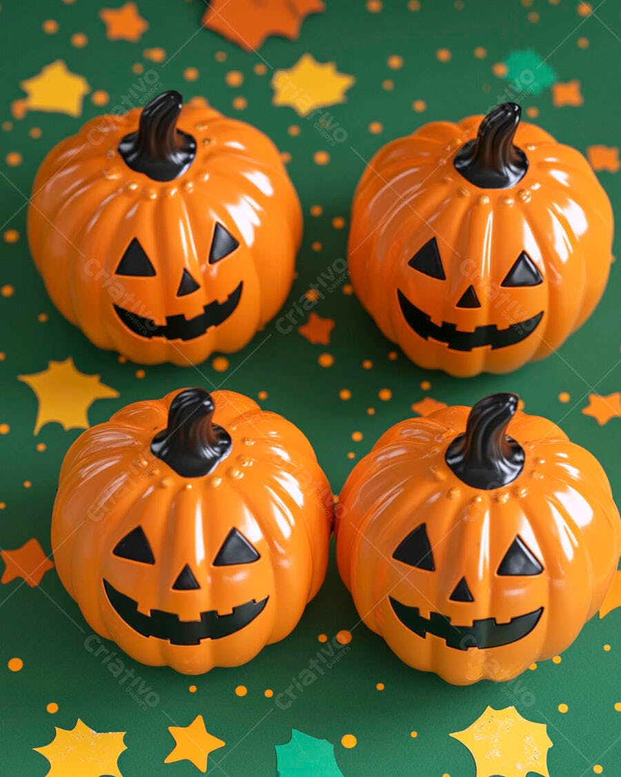 Foto Abóboras de Halloween Decoração Fundo Verde