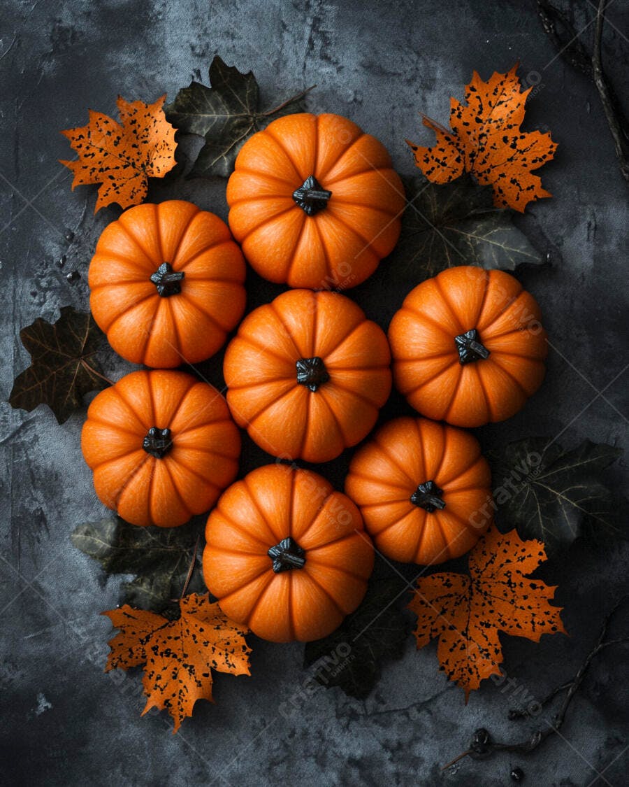 Foto Abóboras Halloween Outubro Folhas Secas Fundo Escuro