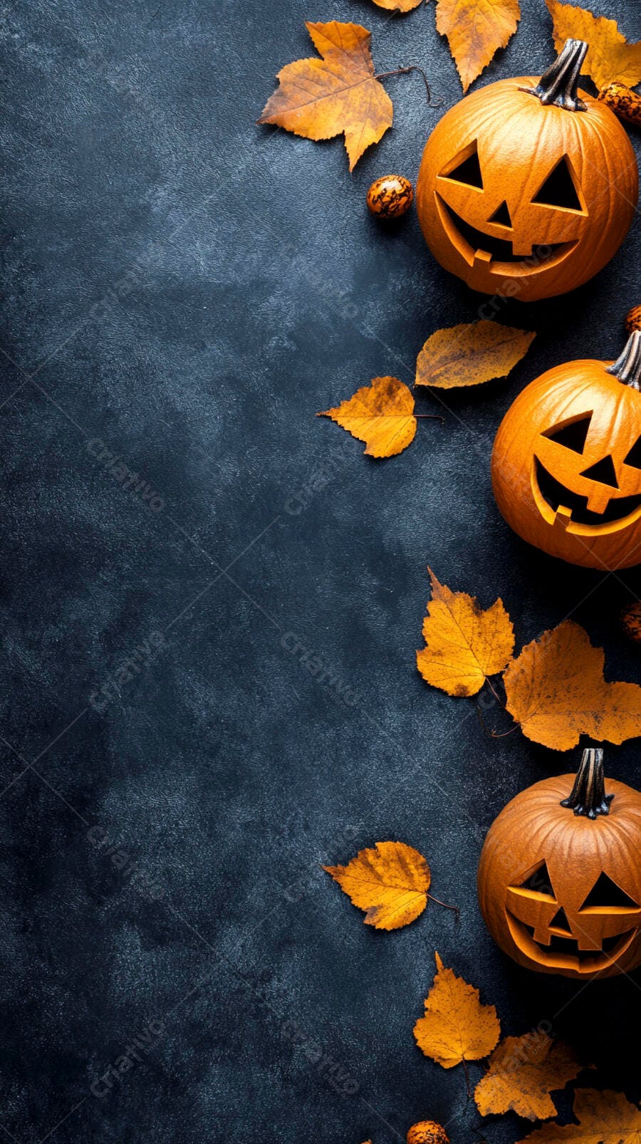 Foto Abóboras Halloween Entalhadas Folhas Outono Fundo Escuro