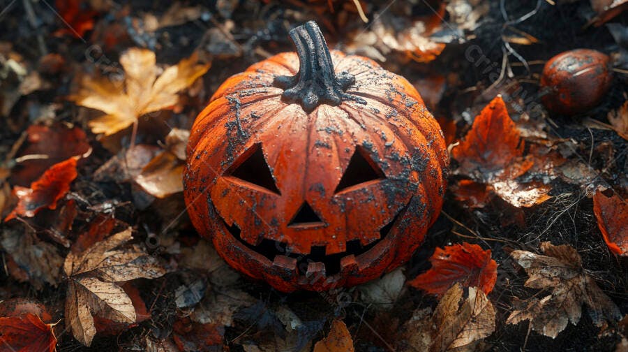 Foto Abóbora Halloween Jack-o'-lantern Folhas Outono