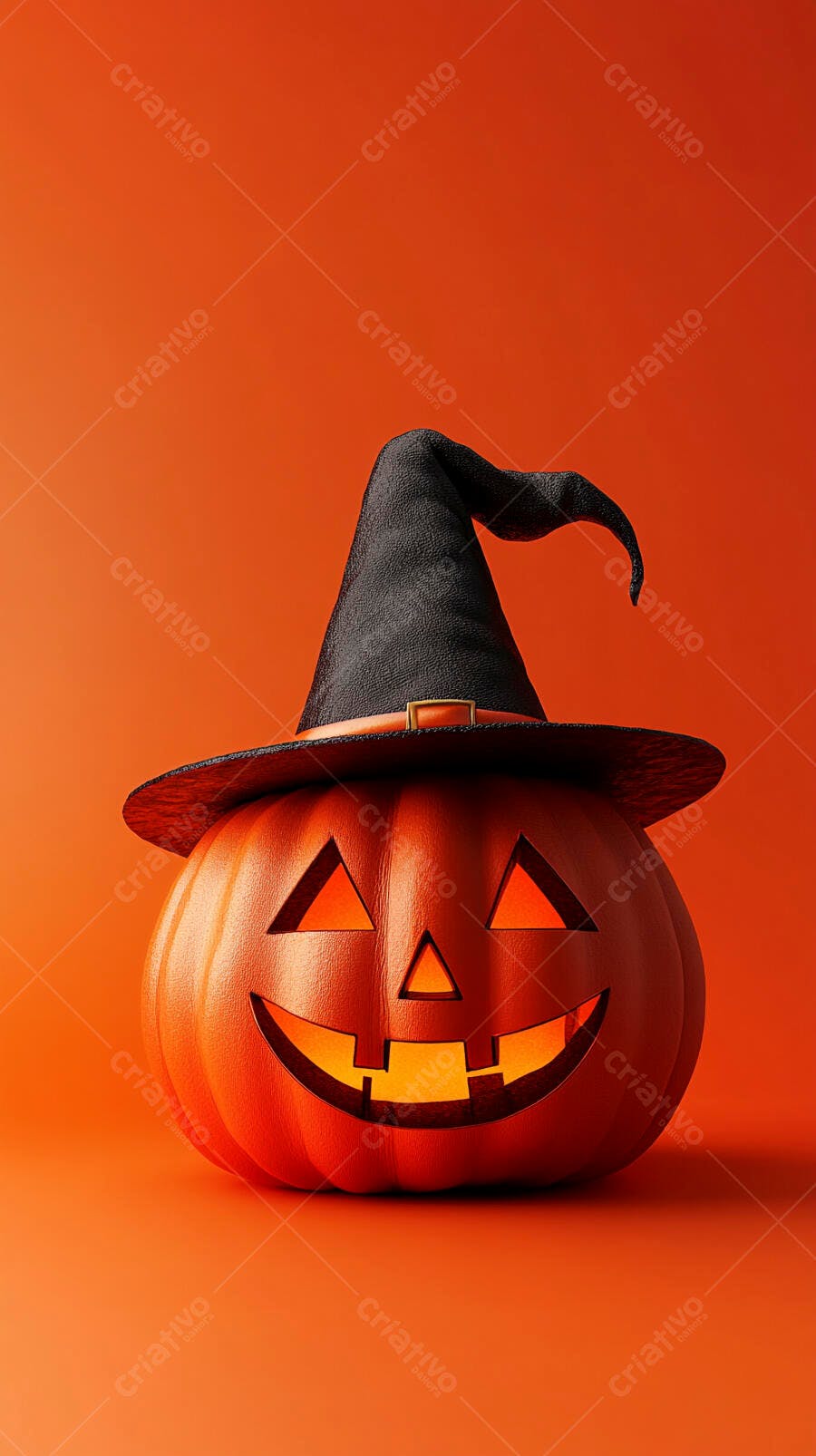 Foto Abóbora Halloween Chapéu de Bruxa Fundo Laranja Outubro