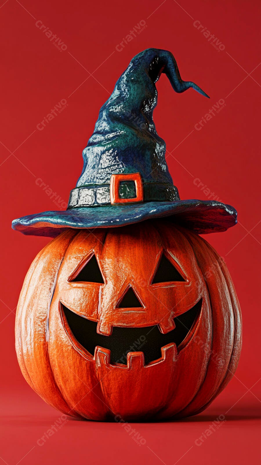 Foto Abóbora Halloween Chapéu Bruxa Fundo Vermelho Outubro