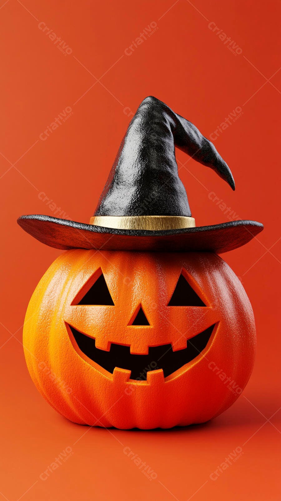 Foto Abóbora Halloween Chapéu de Bruxa Fundo Laranja Outubro