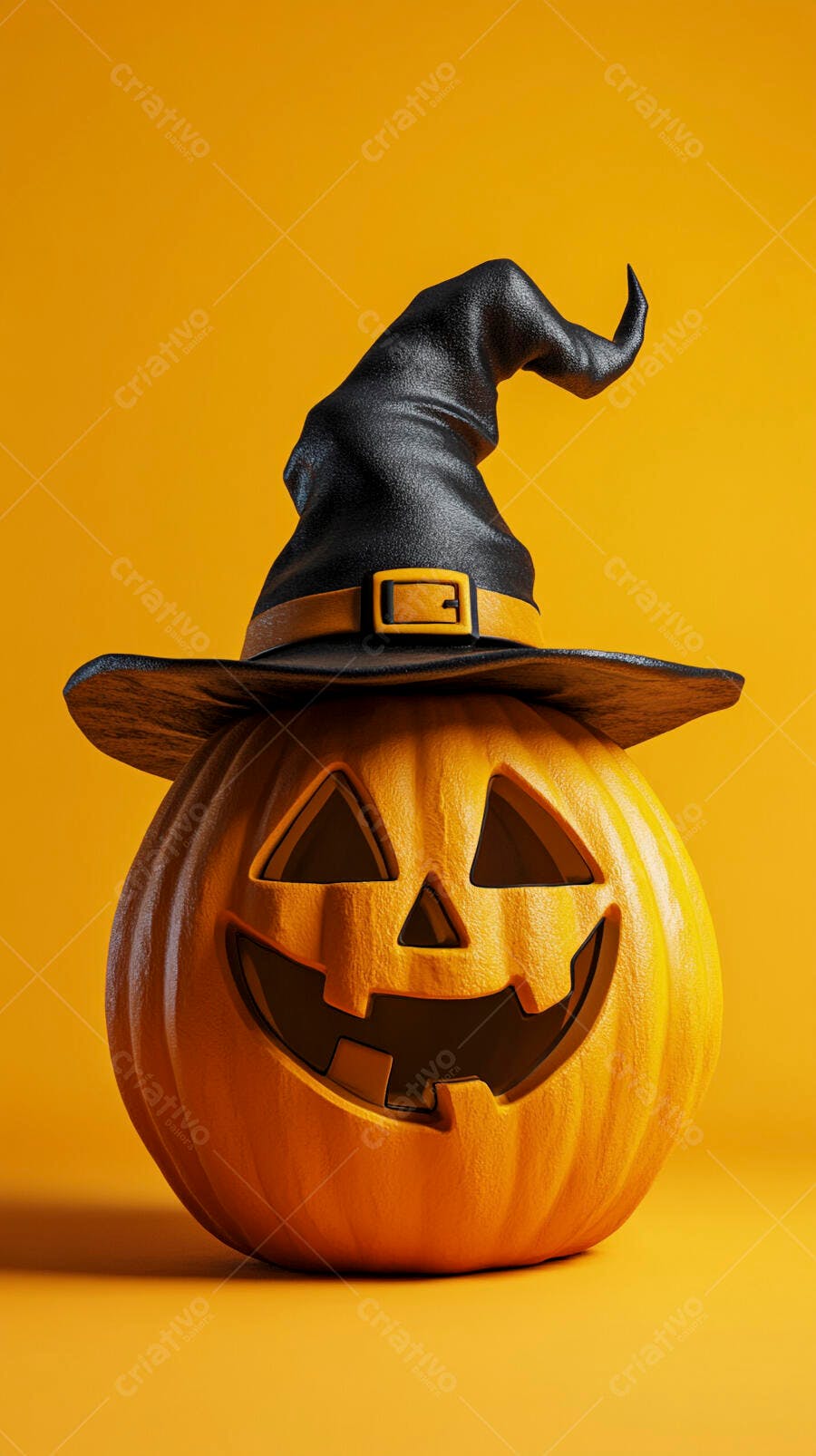 Foto Abóbora Halloween Jack-o'-lantern Chapéu de Bruxa Fundo Laranja