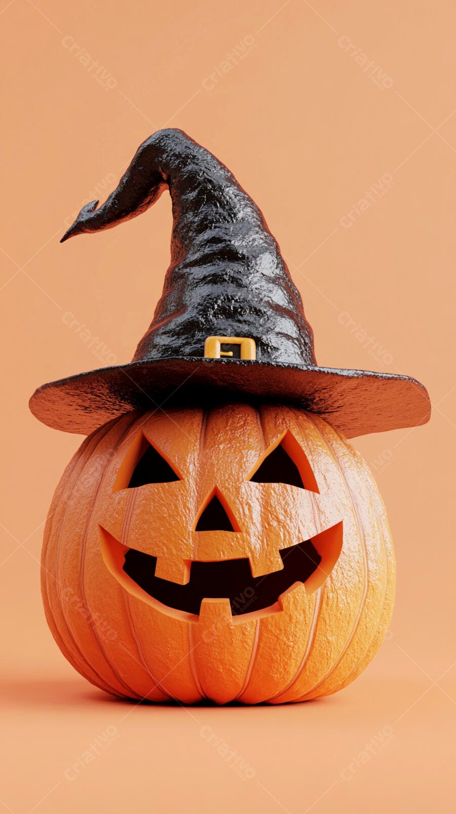 Foto Abóbora Halloween Chapéu Bruxa Fundo Laranja Outubro