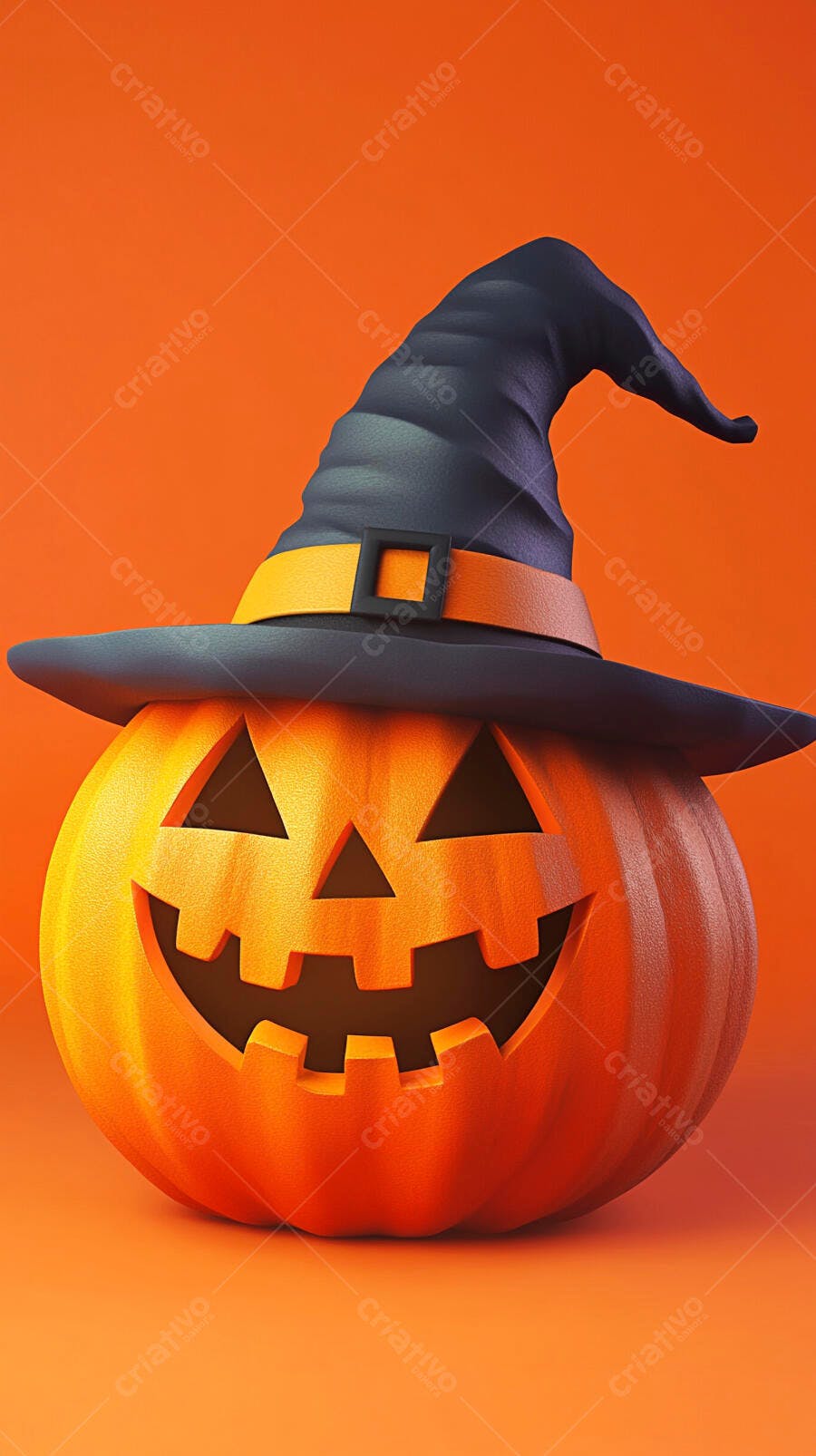 Foto Abóbora Halloween Chapéu Bruxa Fundo Laranja