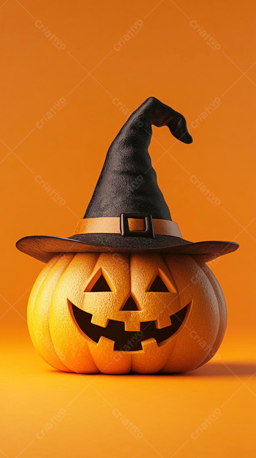 Foto Abóbora Halloween Chapéu de Bruxa Fundo Laranja