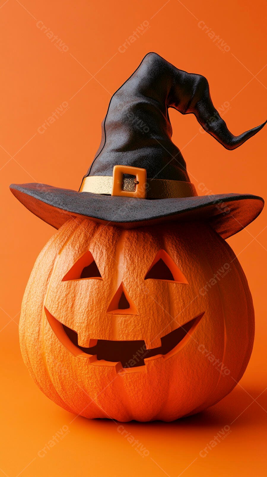 Foto Abóbora Halloween Chapéu de Bruxa Fundo Laranja Outubro