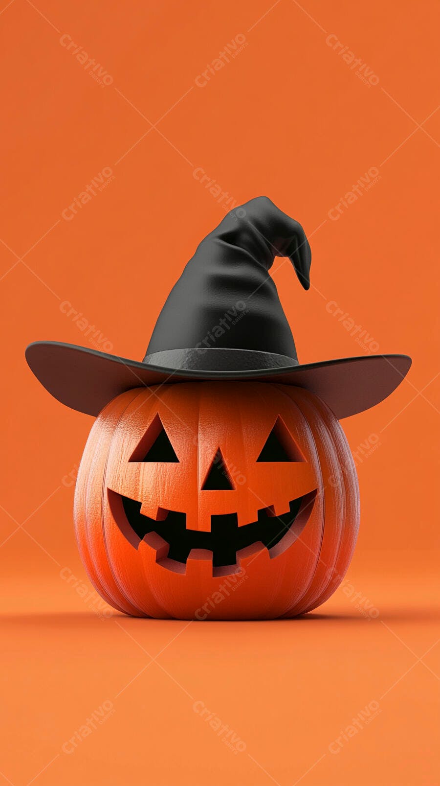 Foto Abóbora Halloween Chapéu de Bruxa Fundo Laranja