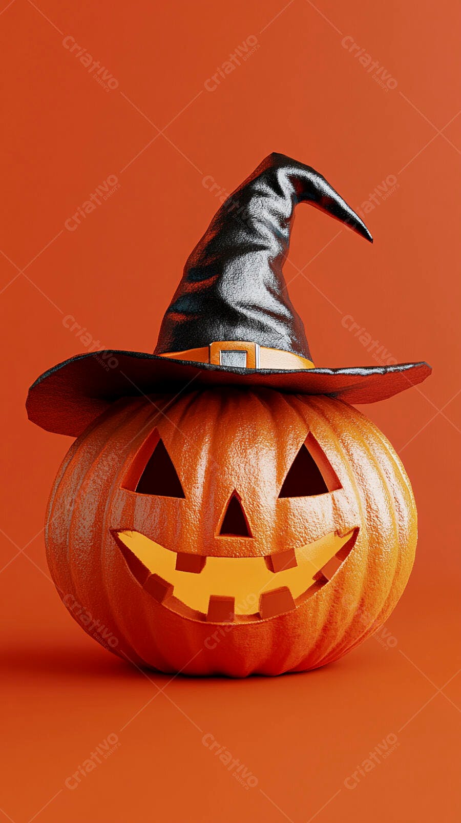 Foto Abóbora Halloween Chapéu de Bruxa Fundo Laranja