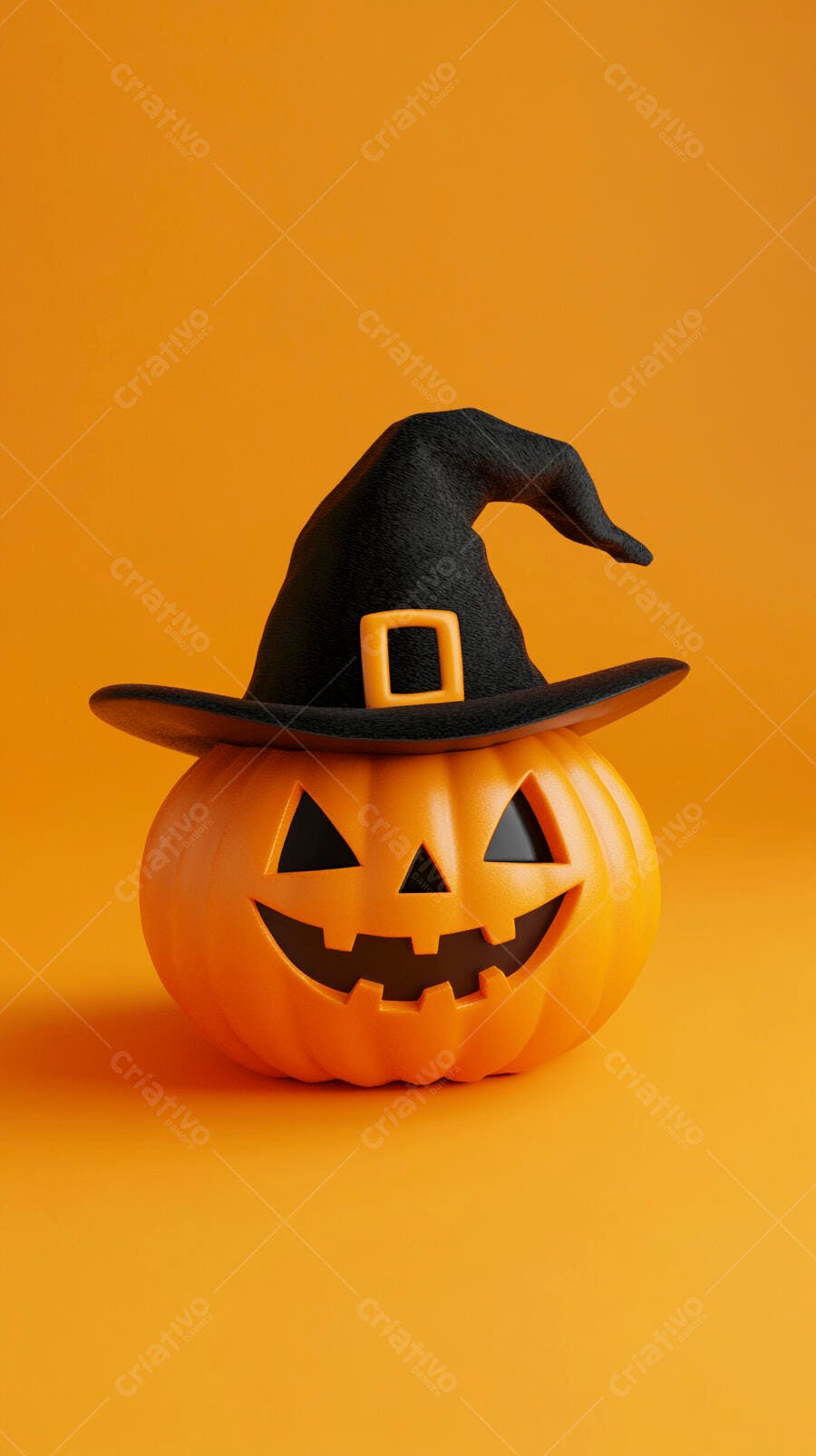 Foto Abóbora Halloween Chapéu de Bruxa Fundo Laranja Outubro