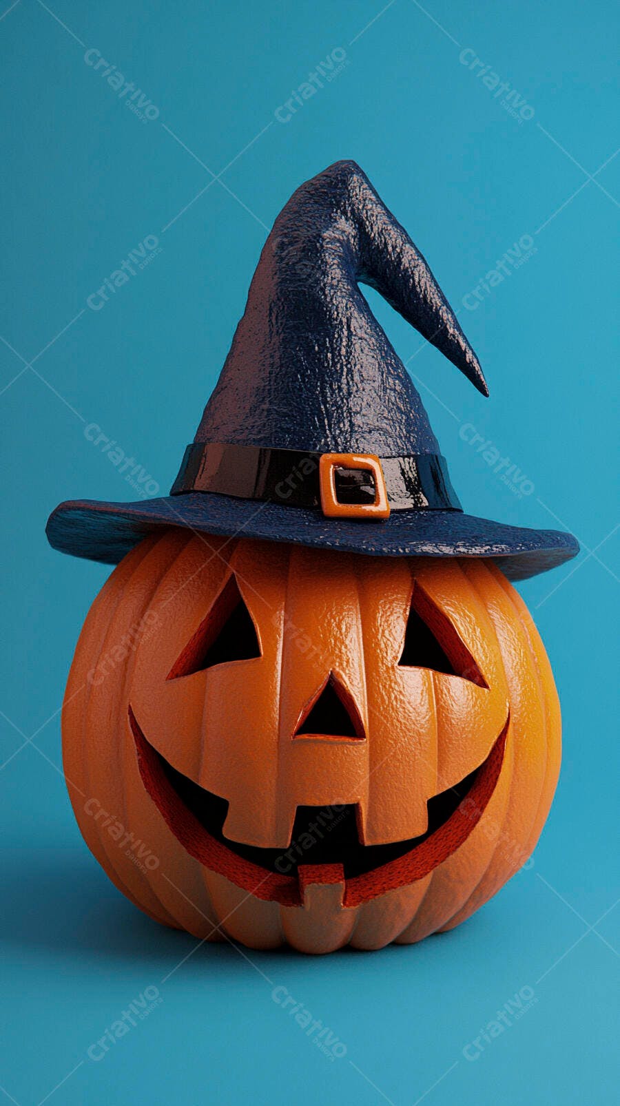 Foto Abóbora Halloween Chapéu de Bruxa Fundo Azul Outubro