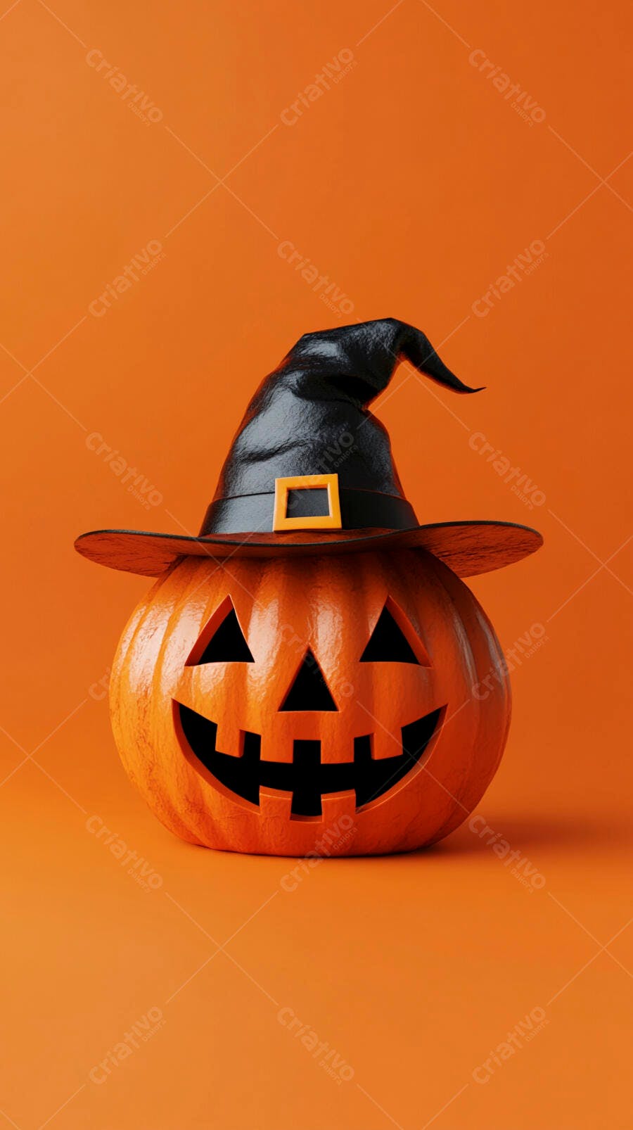 Foto Abóbora Halloween Chapéu de Bruxa Fundo Laranja
