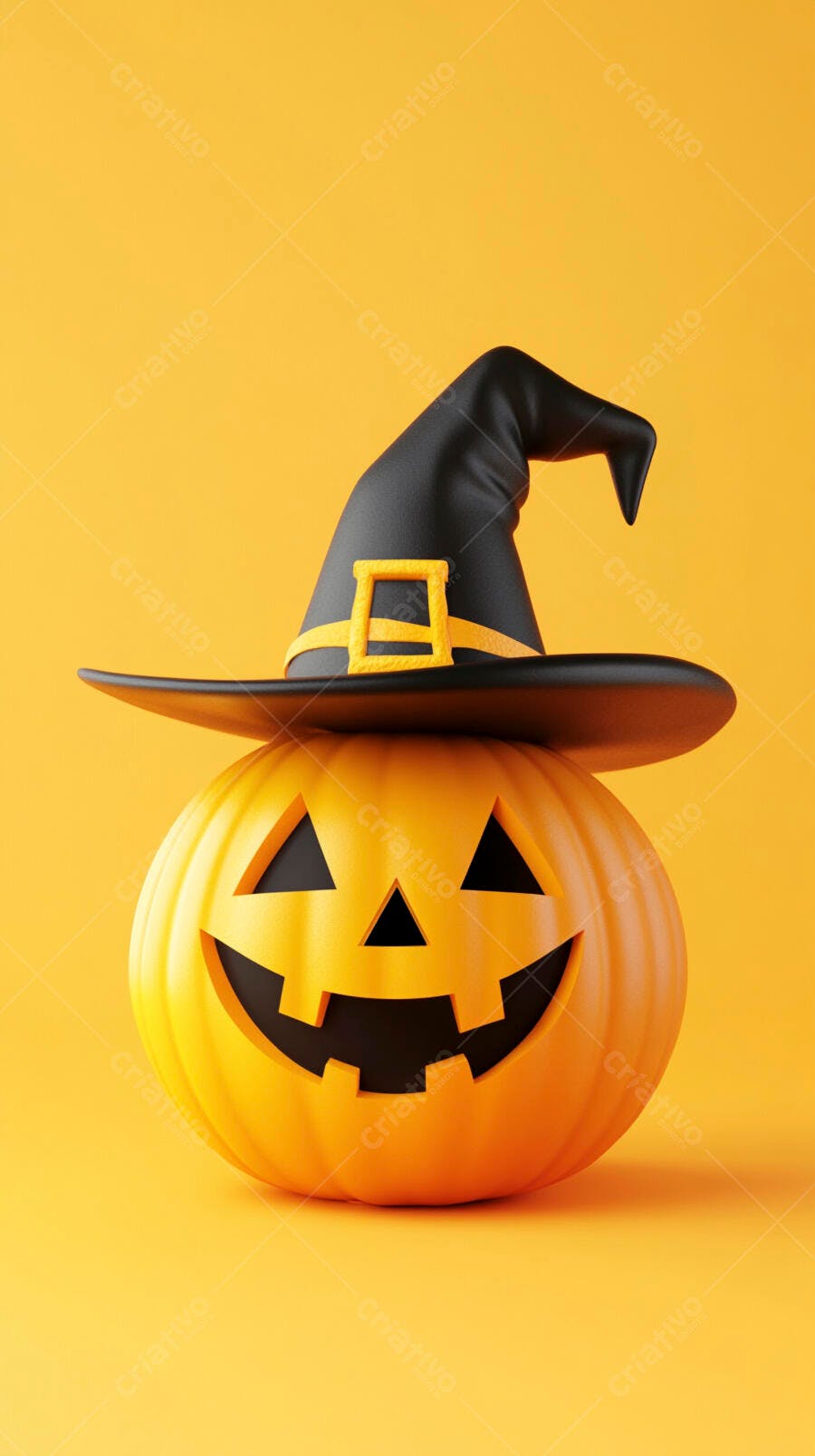 Foto Abóbora Halloween Chapéu Bruxa Fundo Laranja Outubro