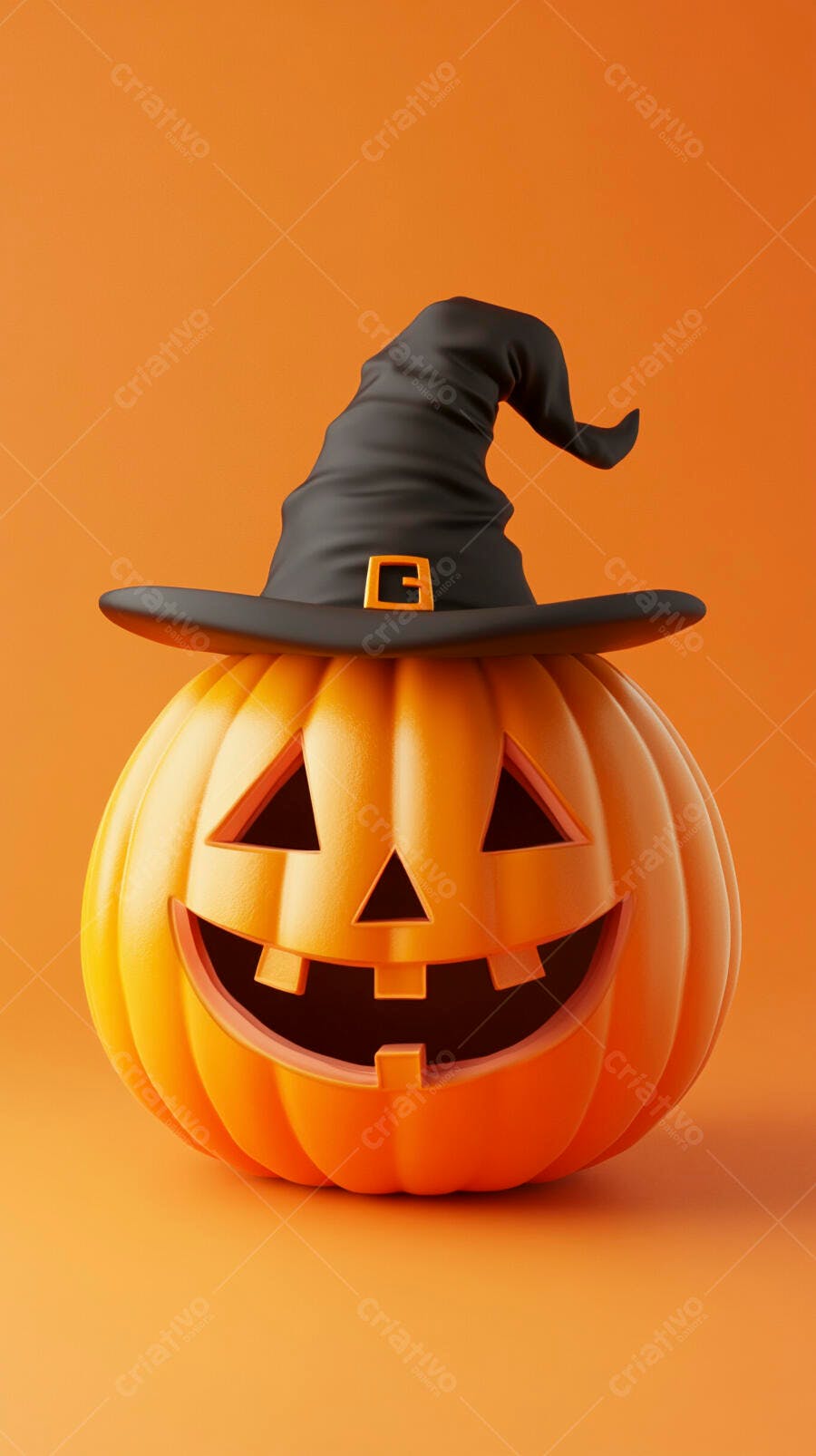 Foto Abóbora Halloween Chapéu de Bruxa Fundo Laranja Outubro