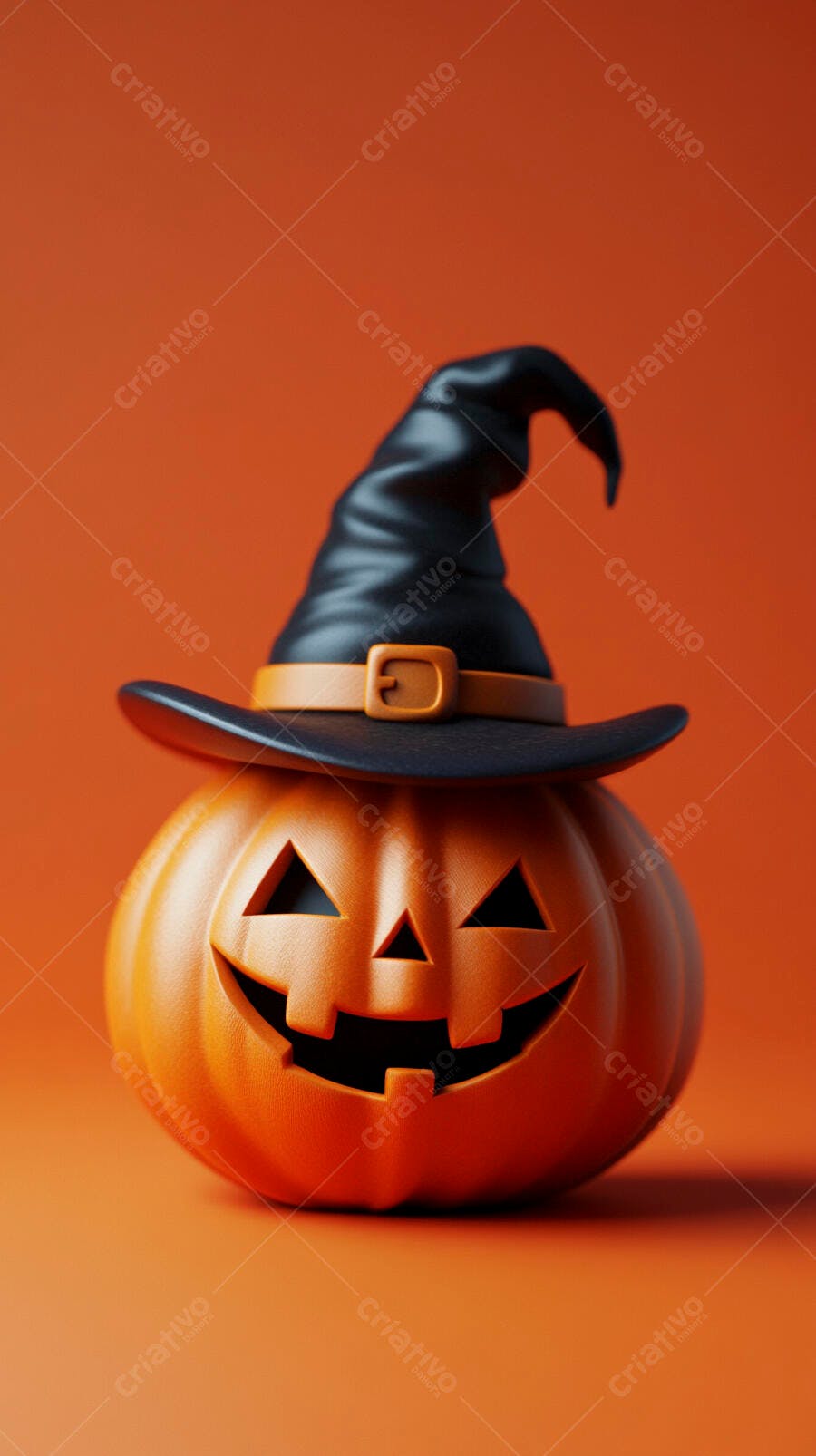 Foto Abóbora Halloween Chapéu Bruxa Fundo Laranja