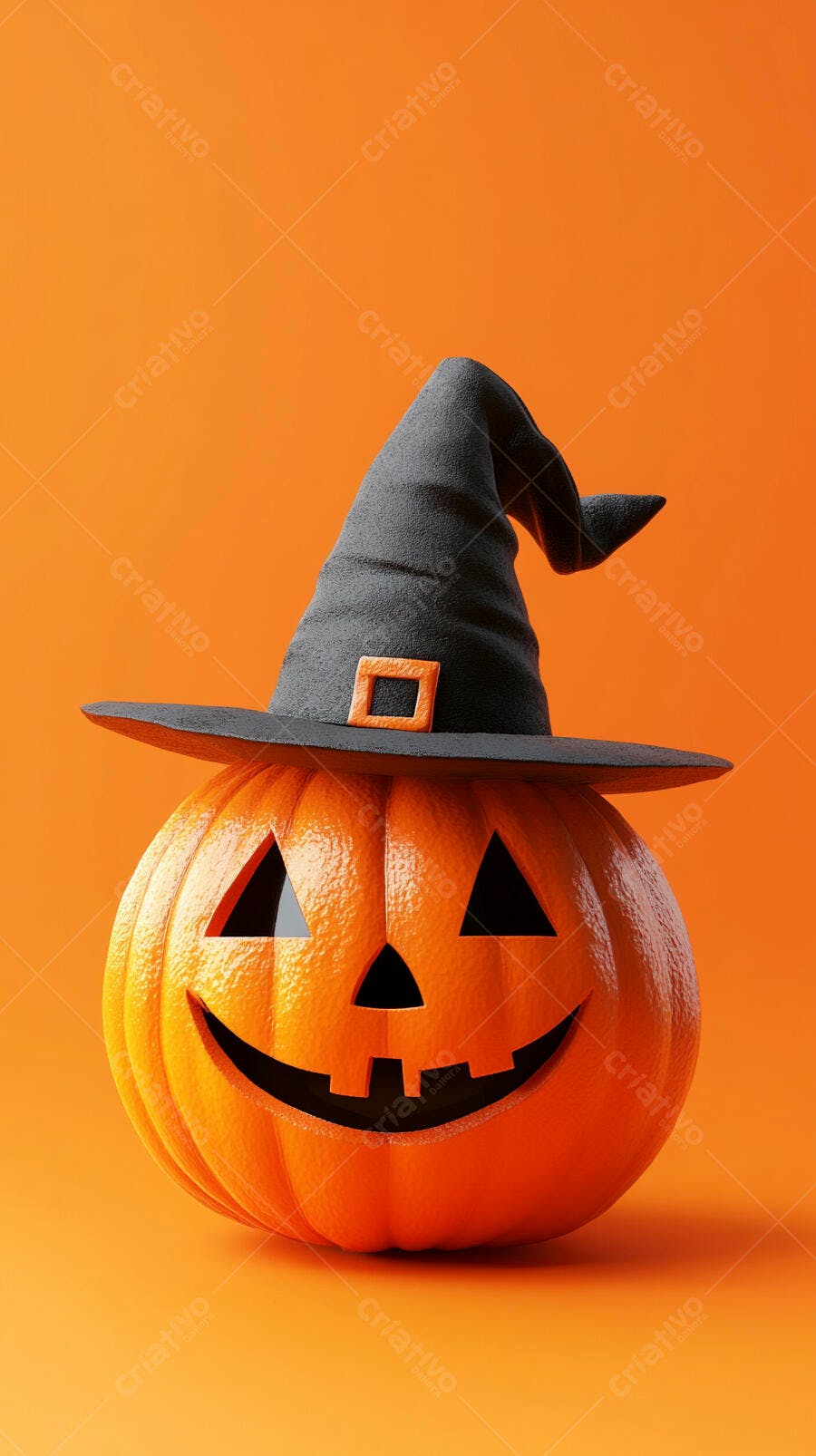 Foto Abóbora Halloween Chapéu de Bruxa Fundo Laranja Outubro