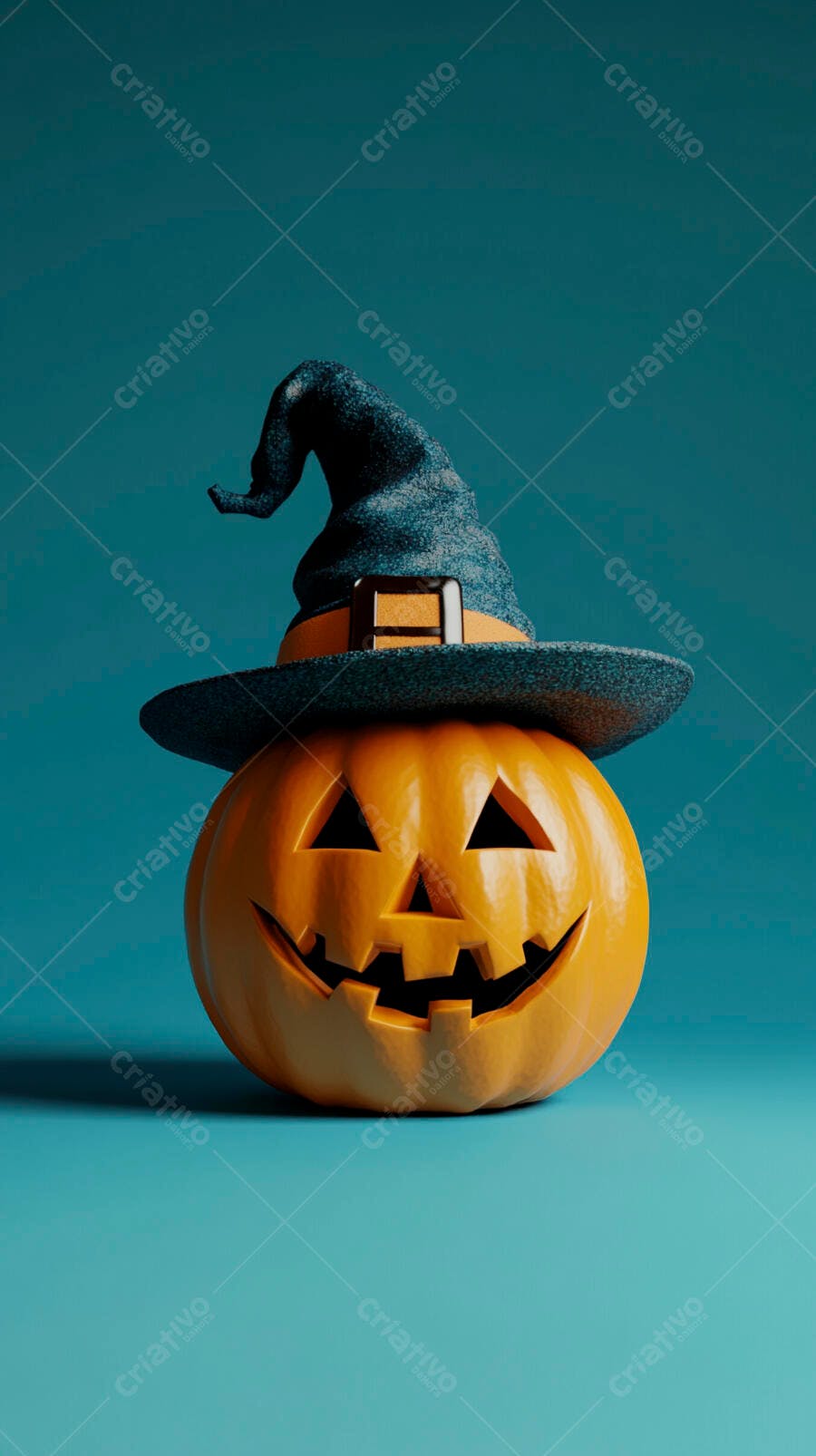 Foto Abóbora Halloween Chapéu de Bruxa Fundo Azul Vertical