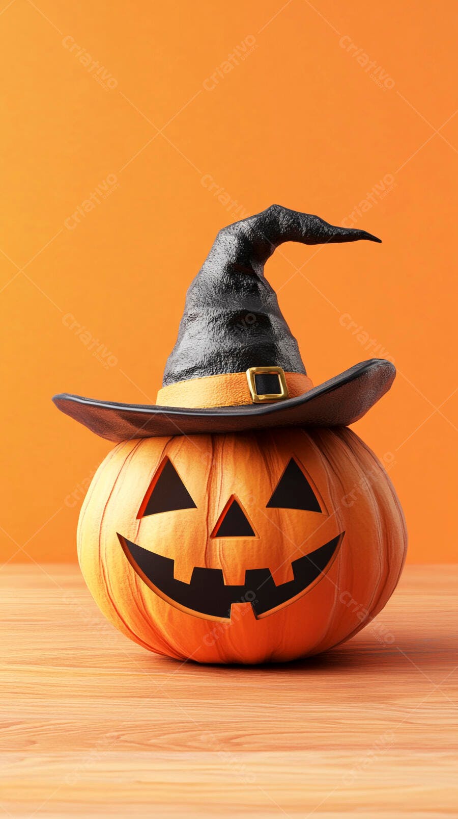 Foto Abóbora Halloween Chapéu de Bruxa Fundo Laranja Outubro