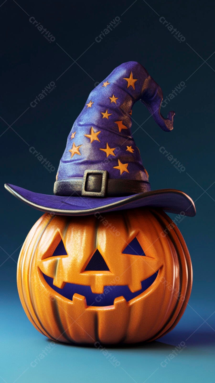 Abóbora Halloween com Chapéu de Bruxa Roxo Estrelas