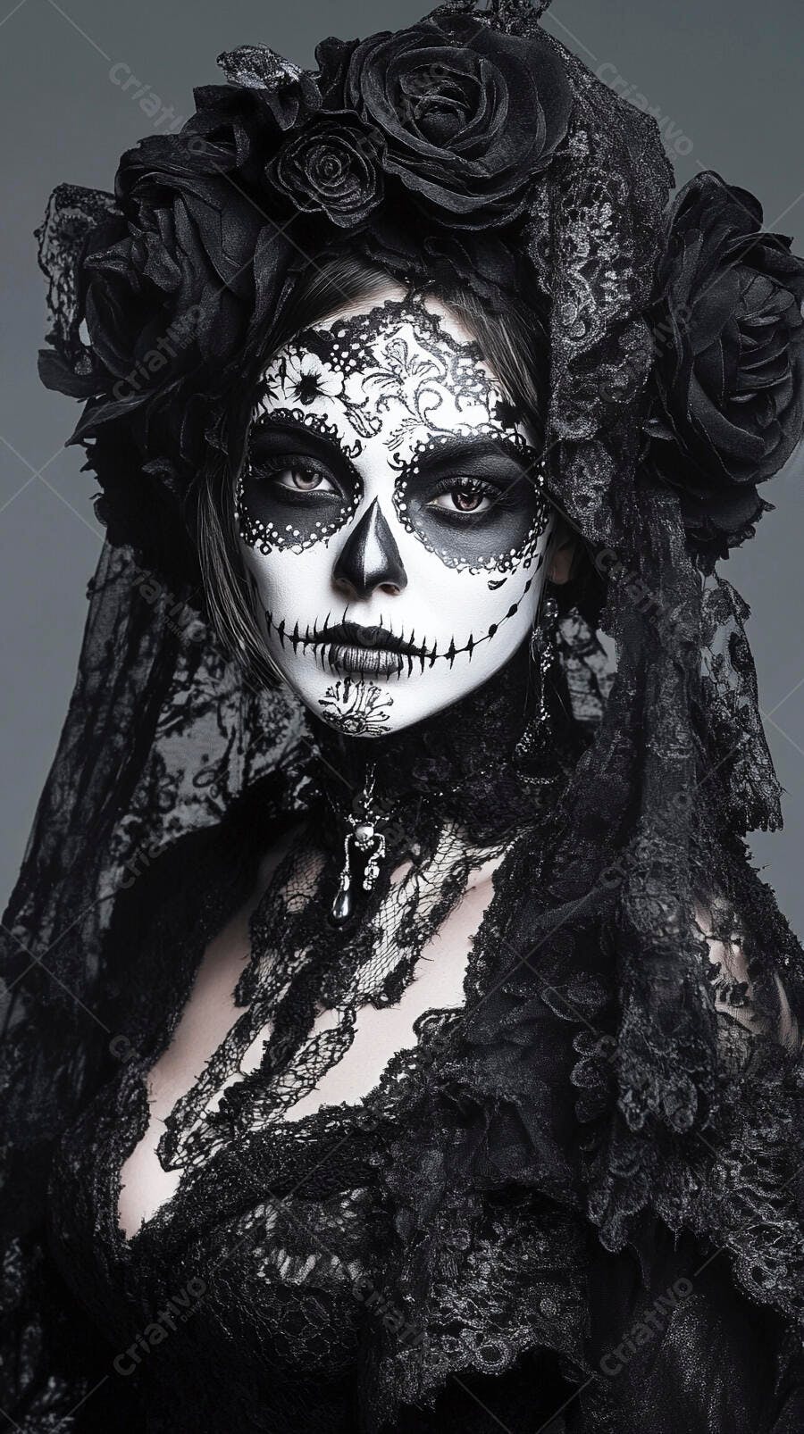 Foto Mulher Maquiagem Caveira Mexicana La Catrina Halloween