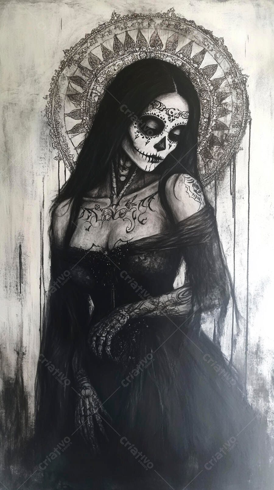 Foto Mulher Catrina Dia dos Mortos Tatuagens Estilo Gótico
