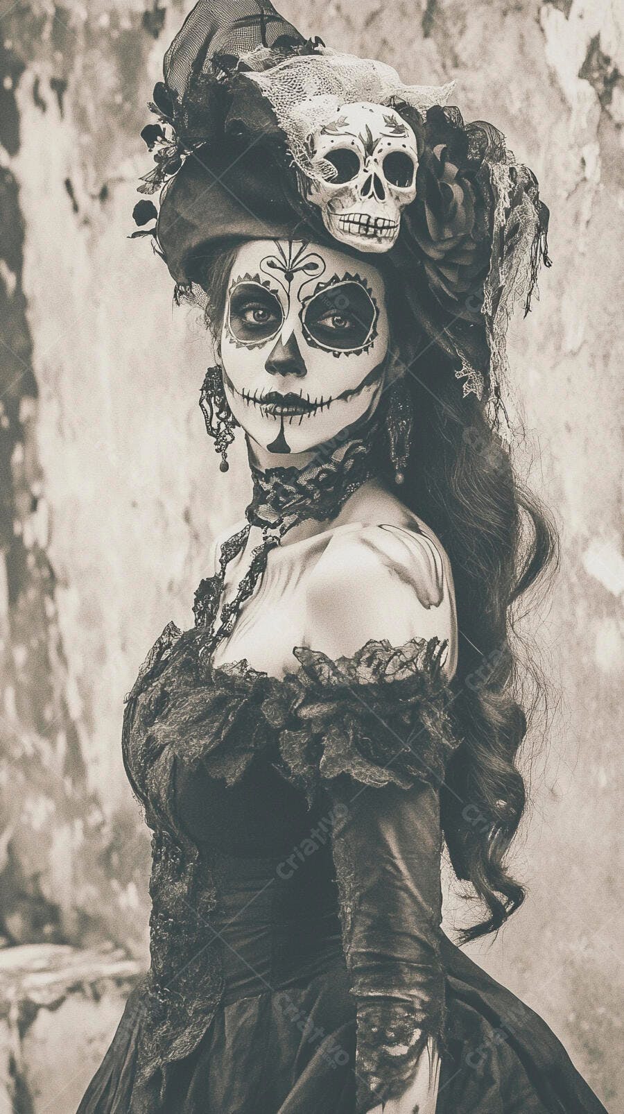 Foto Mulher Catrina Maquiagem Caveira Mexicana Halloween