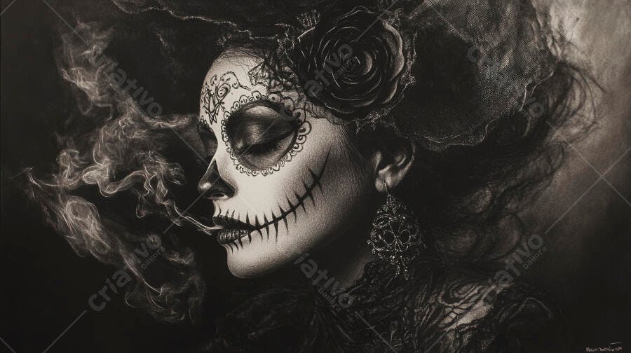 Foto La Catrina Maquiagem Dia dos Mortos México P&B